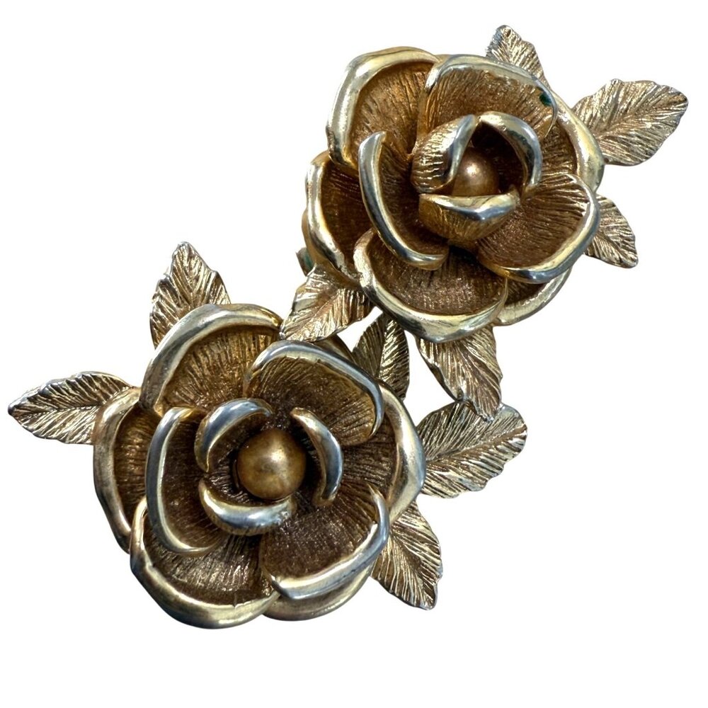 Gold Floral Earrings Clip On